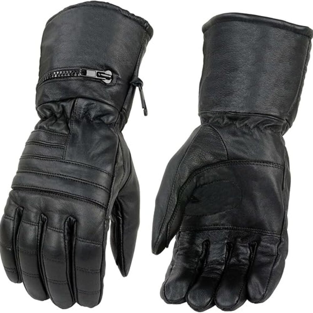 NWTTennessee Leather Unisex Black Leather Gauntlet Motorcycle Glove 1803, XL